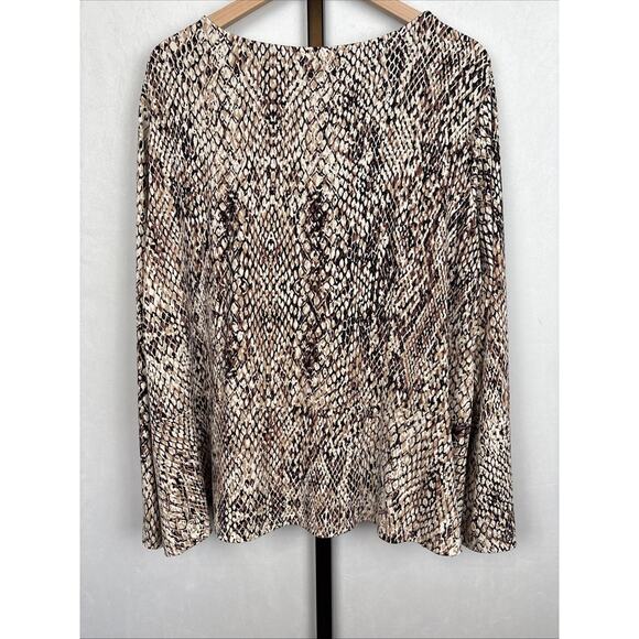 Susan Graver Liquid Knit Button Front Top Women’s 3X Brown Snake Print Stretch - Picture 6 of 10